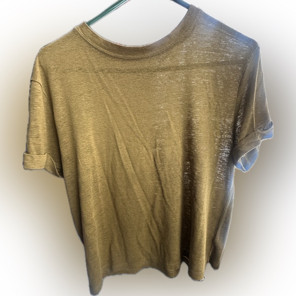 Olive Green Linen Blend Tee | M